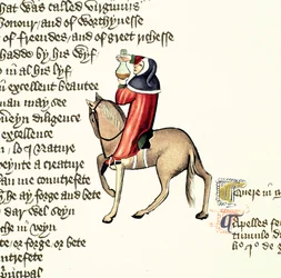 Le Médecin (détail) des Contes de Canterbury, par Geoffrey Chaucer, manuscrit Ellesmere, édition fac-similé, 1911
